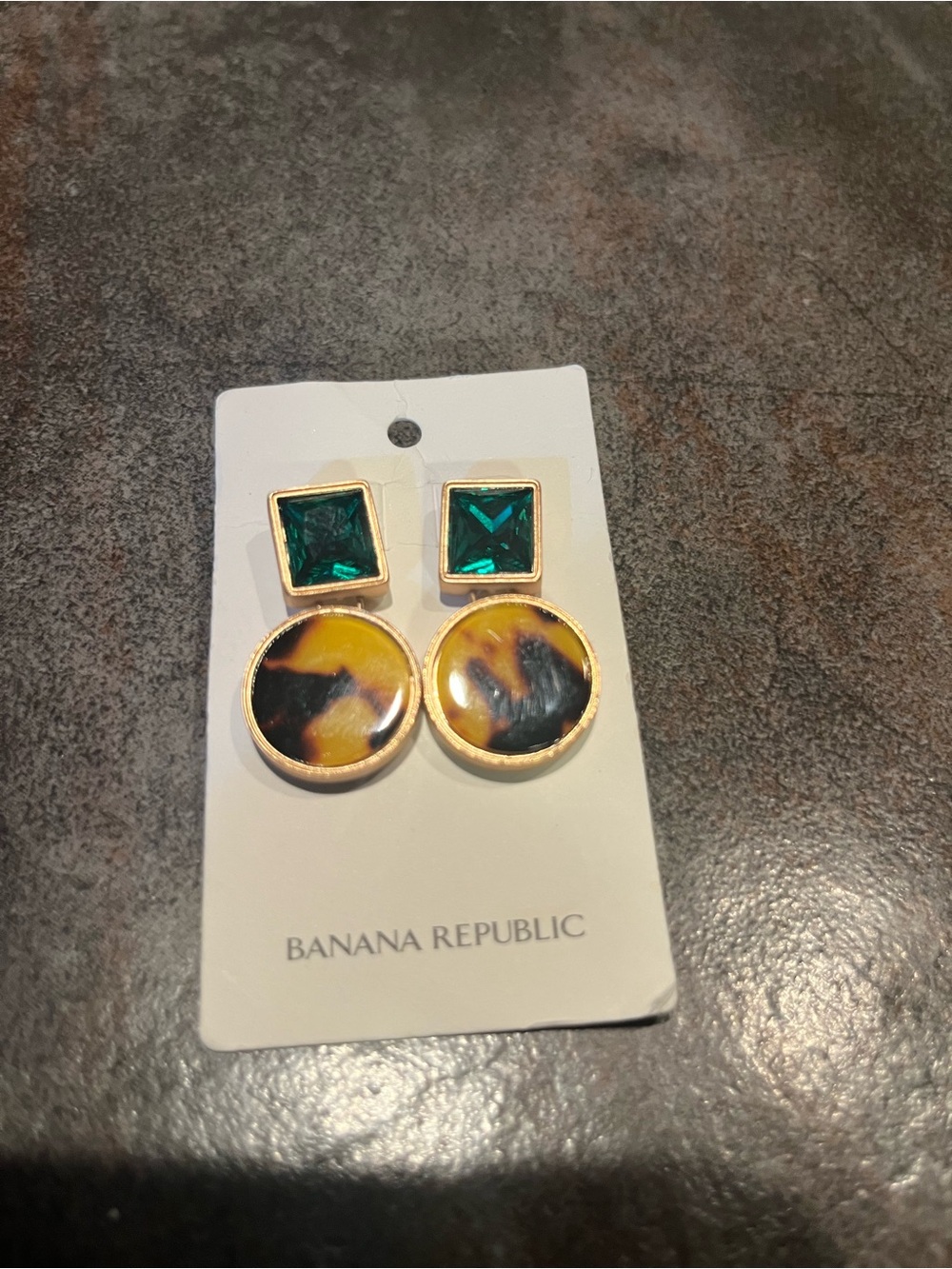 Banana Republic Green Stone and Tortoiseshell Drop Earrings